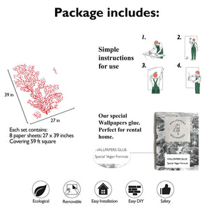 Carta da Parati Corallo Rosso Carta Vegana 250x200cm 5,5mq 