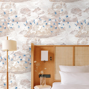 Carta da Parati Nuvole al Tramonto con Rondini Carta Vegana 250x200cm 5,5mq 