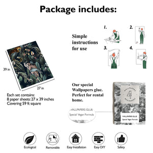 Carta da Parati Giungla Botanica Carta Vegana 250x200cm 5,5mq 