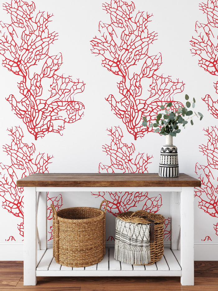 Carta da Parati Corallo Rosso Carta Vegana 250x200cm 5,5mq 