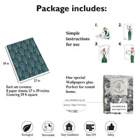 Carta da Parati Art Déco Anni 30 Verde Petrolio Carta Vegana 250x200cm 5,5mq 