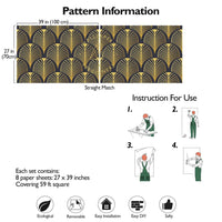 Carta da Parati Art Déco Anni '30 Nera e Oro Carta Vegana 250x200cm 5,5mq 