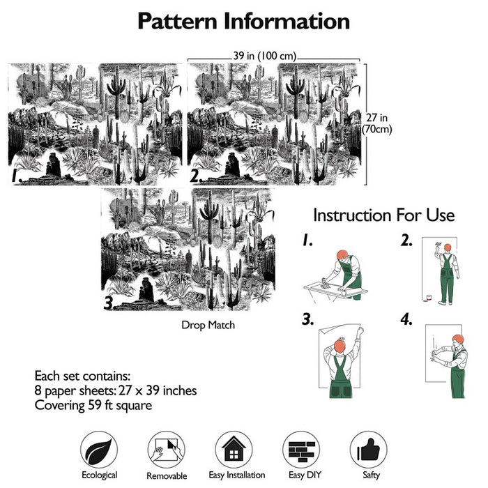 Carta da Parati Cactus Carta Vegana 250x200cm 5,5mq 