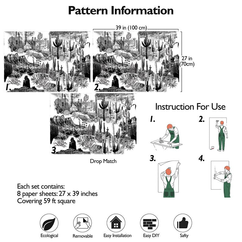 Carta da Parati Cactus Carta Vegana 250x200cm 5,5mq 