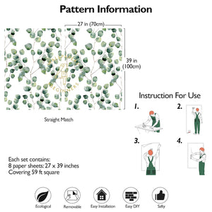 Carta da Parati Eucalipto Carta Vegana 250x200cm 5,5mq 