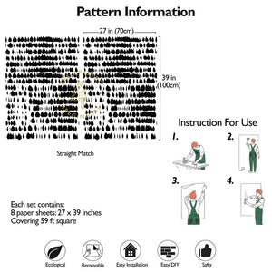 Carta da Parati Moderna Bianca e Nera in Stile Scandinavo Carta Vegana 250x200cm 5,5mq 