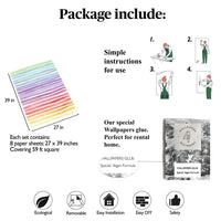 Carta da Parati a Righe Arcobaleno Carta Vegana 250x200cm 5,5mq 