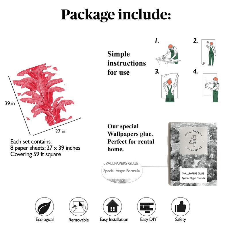 Carta da Parati Esotica Palme Carta Vegana 250x200cm 5,5mq 