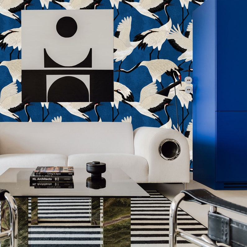 Carta da Parati Aironi Blu Carta Vegana 250x200cm 5,5mq 