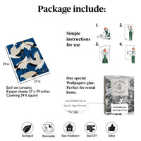 Carta da Parati Aironi Blu Carta Vegana 250x200cm 5,5mq 