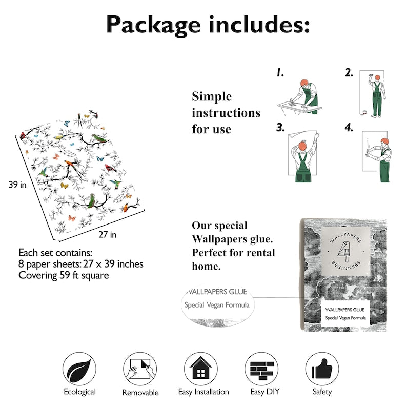 Carta da Parati Battito di Ali Carta Vegana 250x200cm 5,5mq 