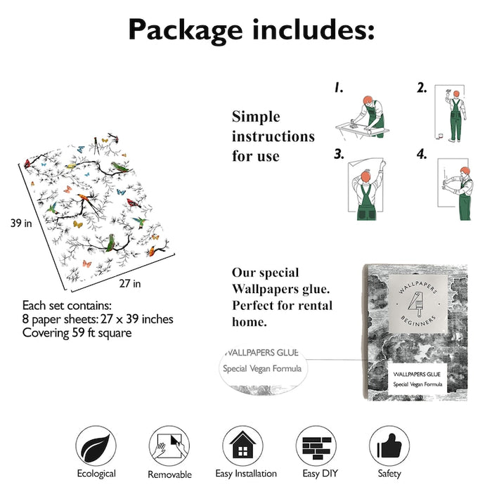 Carta da Parati Battito di Ali Carta Vegana 250x200cm 5,5mq 