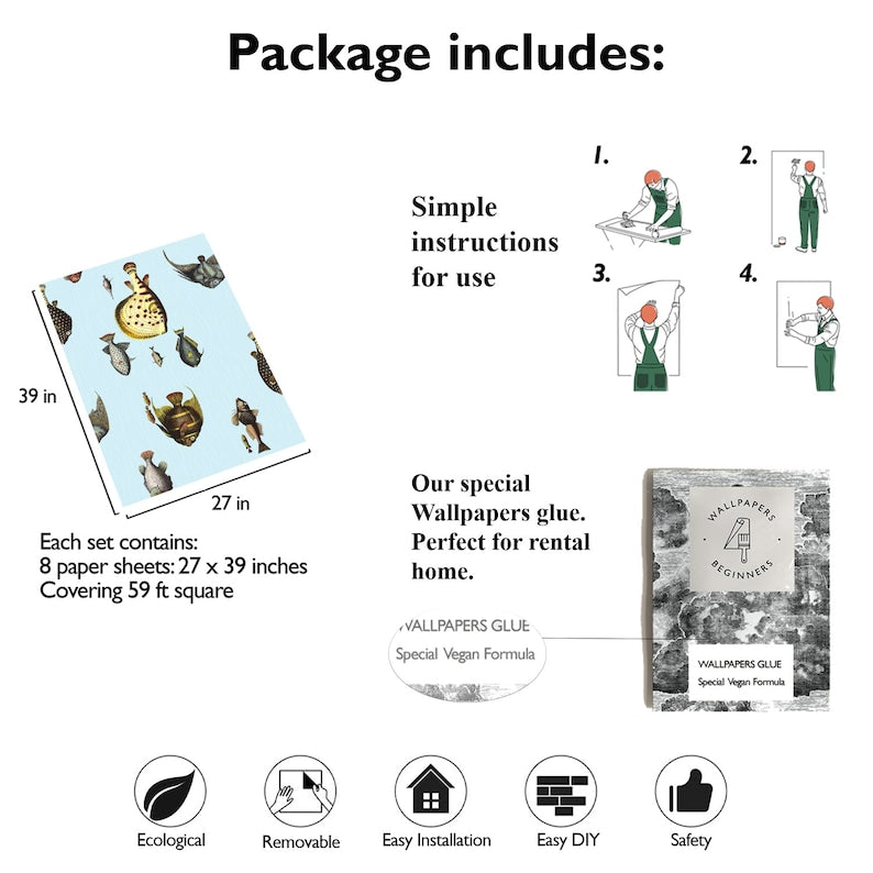 Carta da Parati Pesci Tropicali Carta Vegana 250x200cm 5,5mq 