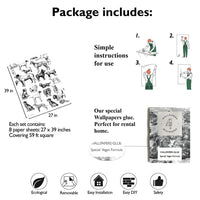 Carta da Parati Cani Bianchi e Neri Carta Vegana 250x200cm 5,5mq 