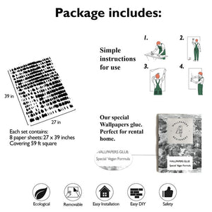 Carta da Parati Moderna Bianca e Nera in Stile Scandinavo Carta Vegana 250x200cm 5,5mq 