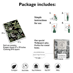 Carta da Parati Scimmie Nera Carta Vegana 250x200cm 5,5mq 