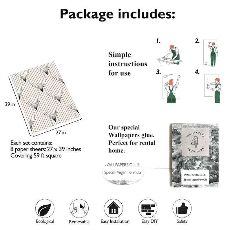 Carta da Parati Art Déco Carta Vegana 250x200cm 5,5mq 