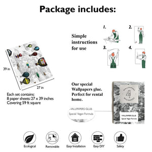 Carta da Parati Mongolfiere Carta Vegana 250x200cm 5,5mq 