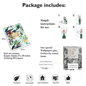 Carta da Parati Tropicale Blu Carta Vegana 250x200cm 5,5mq 