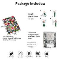 Carta da Parati Botanica con Uccellini Carta Vegana 250x200cm 5,5mq 