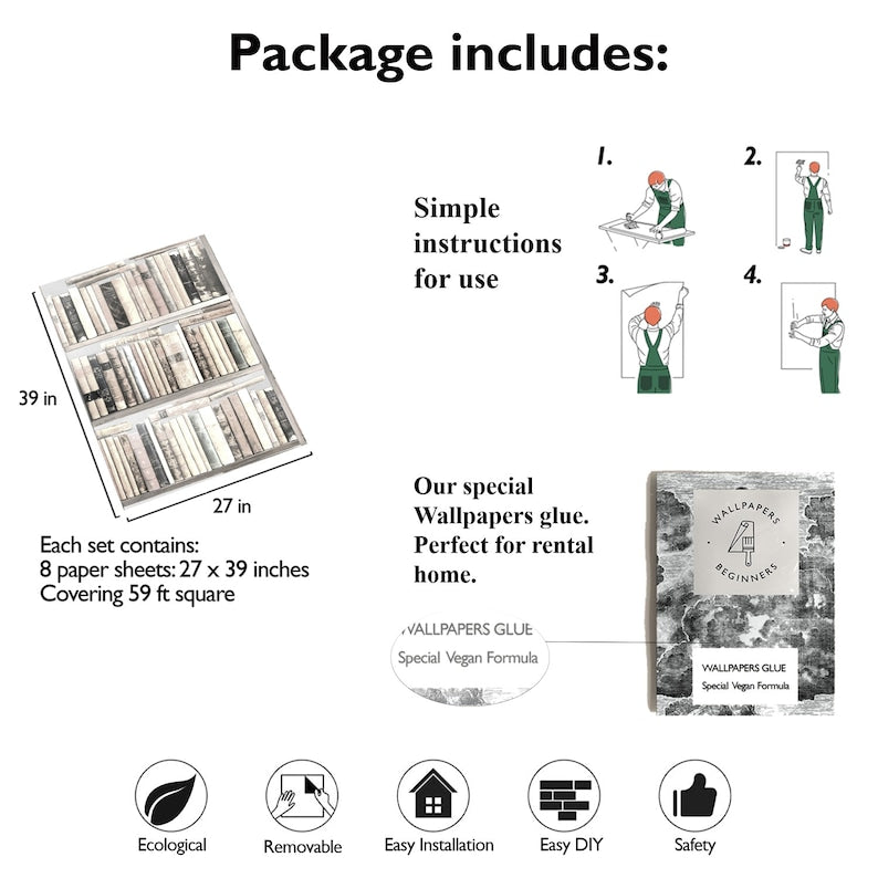 Carta da Parati Libri Bianchi Carta Vegana 250x200cm 5,5mq 