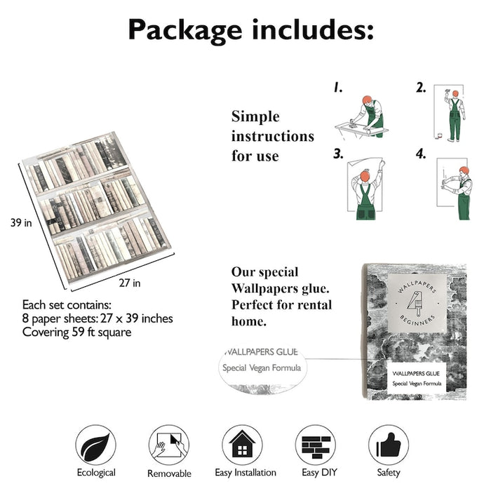 Carta da Parati Libri Bianchi Carta Vegana 250x200cm 5,5mq 