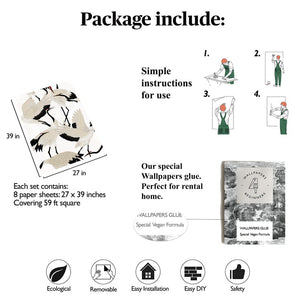 Carta da Parati Aironi Bianch Carta Vegana 250x200cm 5,5mq 