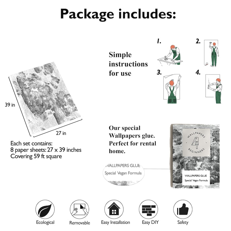 Carta da Parati Nuvole Carta Vegana 250x200cm 5,5mq 