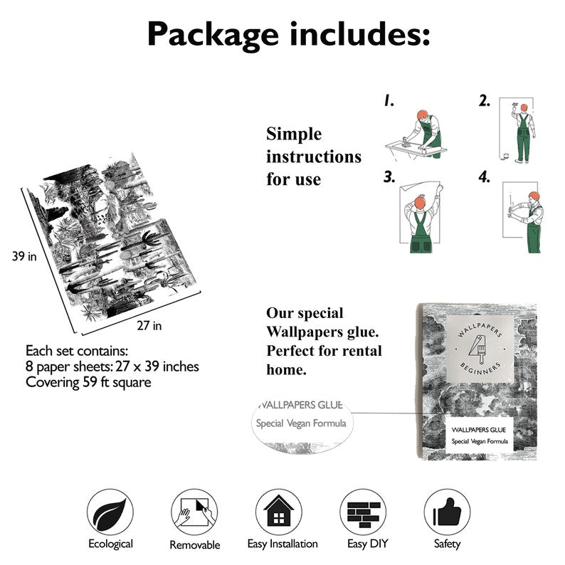 Carta da Parati Cactus Carta Vegana 250x200cm 5,5mq 