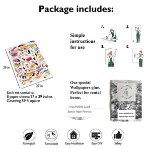 Carta da Parati Pennellate Astratta Carta Vegana 250x200cm 5,5mq 