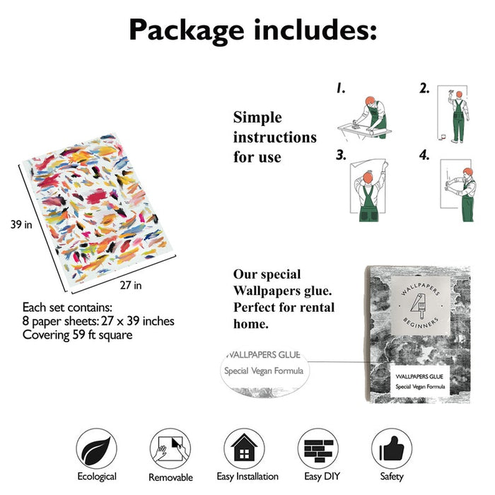 Carta da Parati Pennellate Astratta Carta Vegana 250x200cm 5,5mq 