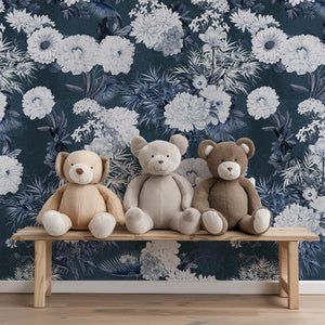 Carta da Parati Floreale Blu Navy 180x260cm 4 mq