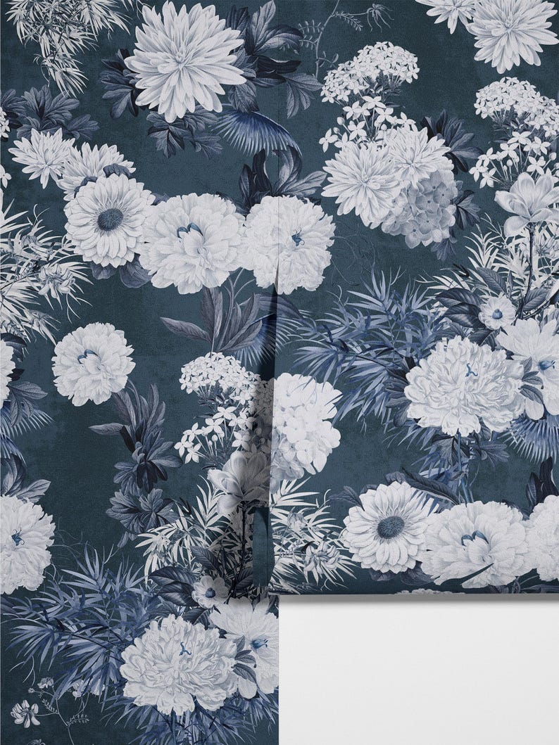 Carta da Parati Floreale Blu Navy 180x260cm 4 mq