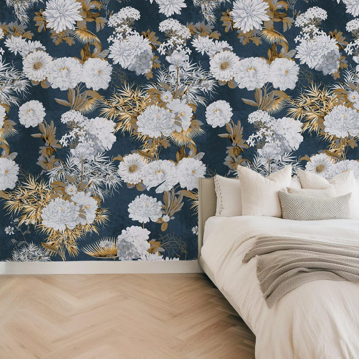 Carta da Parati Floreale Blu e Oro 180x260cm 4 mq