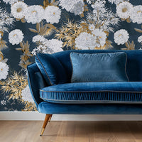 Carta da Parati Floreale Blu e Oro 180x260cm 4 mq