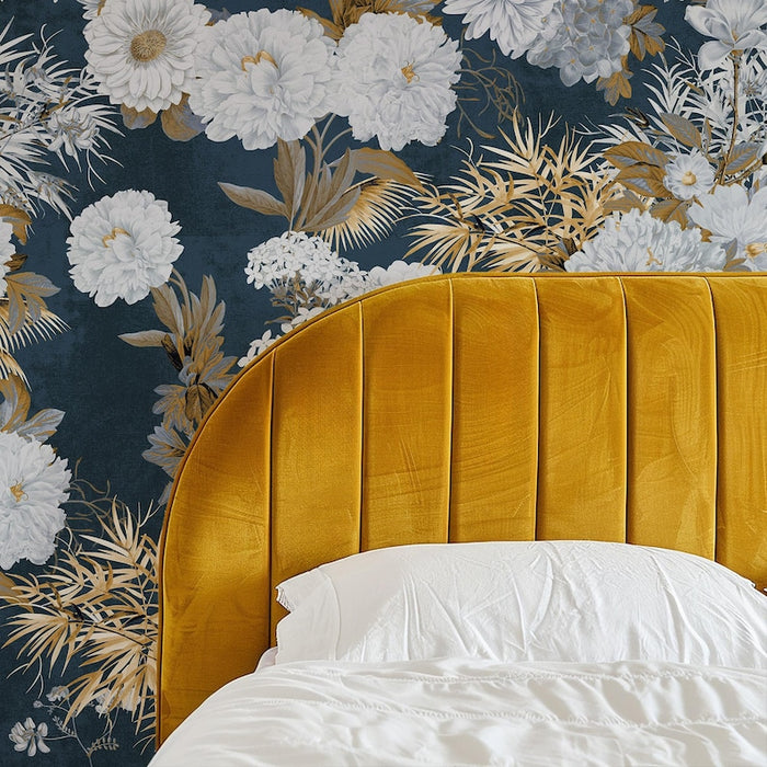 Carta da Parati Floreale Blu e Oro 180x260cm 4 mq