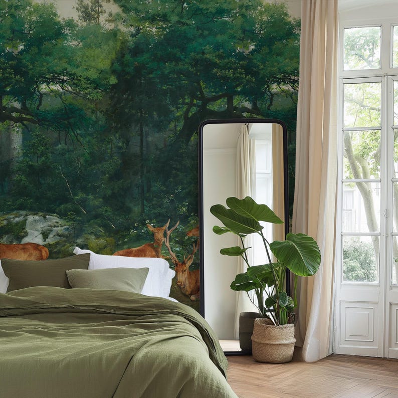 Carta da Parati Bosco con Cervi 180x260cm 4 mq