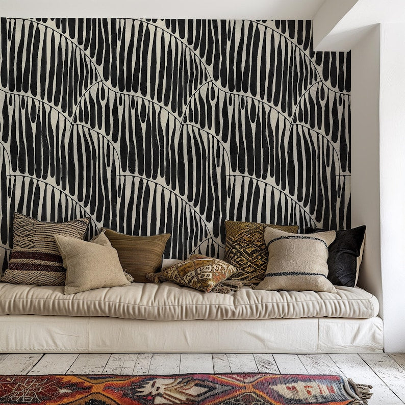 Carta da Parati Foglia Nera Astratta 200x280cm 5 mq