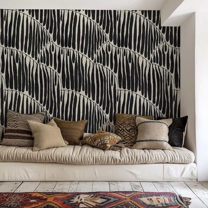 Carta da Parati Foglia Nera Astratta 200x280cm 5 mq