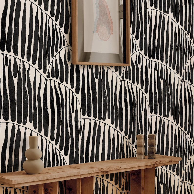 Carta da Parati Foglia Nera Astratta 200x280cm 5 mq