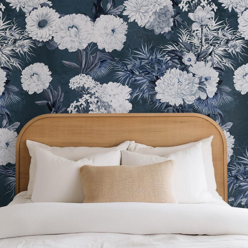 Carta da Parati Floreale Blu Navy 180x260cm 4 mq