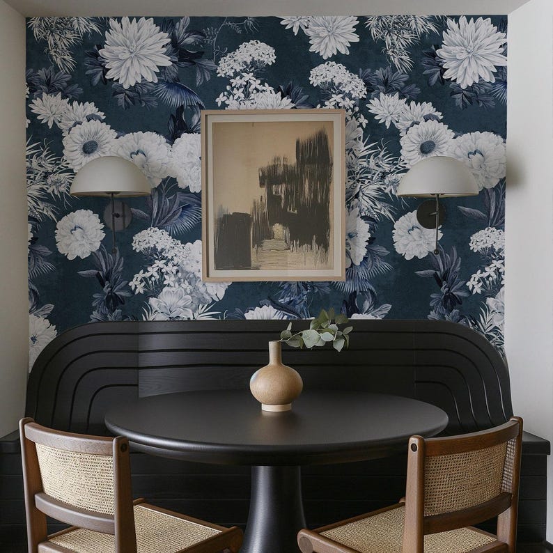 Carta da Parati Floreale Blu Navy 180x260cm 4 mq