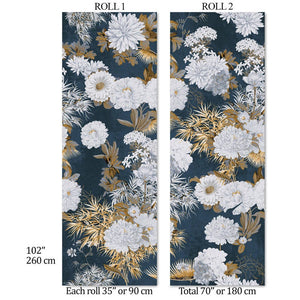 Carta da Parati Floreale Blu e Oro 180x260cm 4 mq