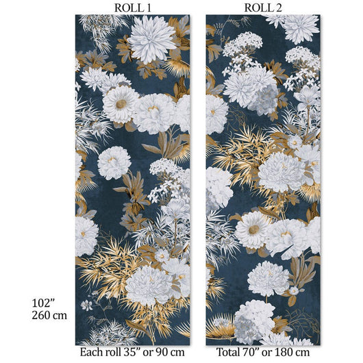 Carta da Parati Floreale Blu e Oro 180x260cm 4 mq