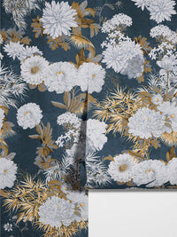 Carta da Parati Floreale Blu e Oro 180x260cm 4 mq