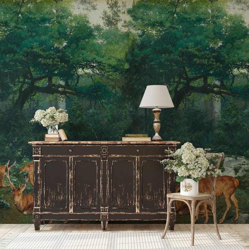 Carta da Parati Bosco con Cervi 180x260cm 4 mq
