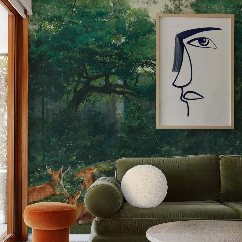 Carta da Parati Bosco con Cervi 180x260cm 4 mq