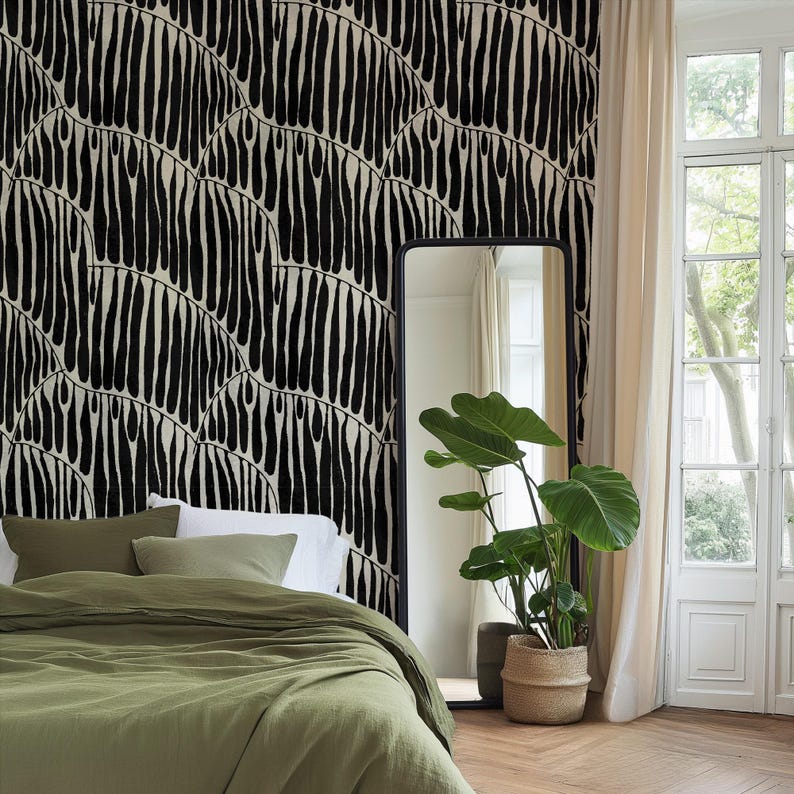 Carta da Parati Foglia Nera Astratta 200x280cm 5 mq