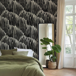 Carta da Parati Foglia Nera Astratta 200x280cm 5 mq