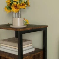 Comodino Industriale con 2 Ripiani e Scaffale Interno Regolabile, in Legno e Acciaio, 34x30x80 cm, Marrone